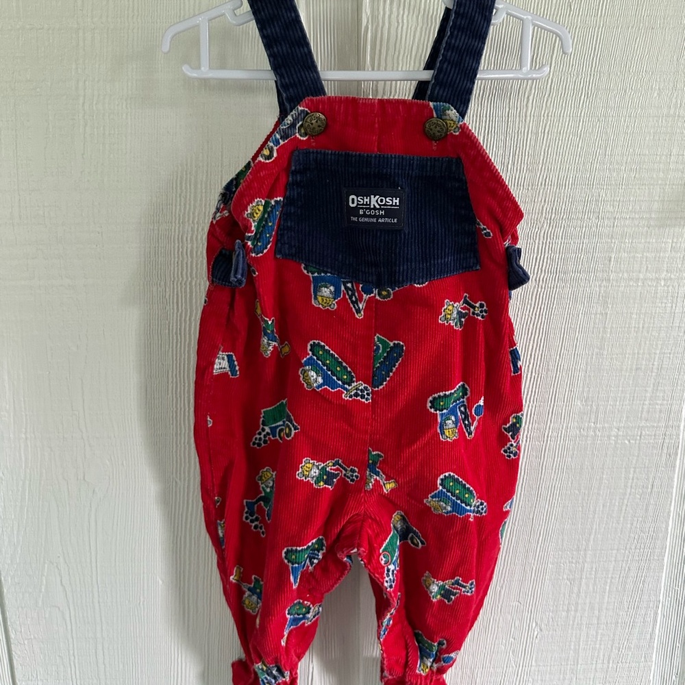 OshKosh Vintage B'gosh Red Corduroy Mice Construction Kids Overalls